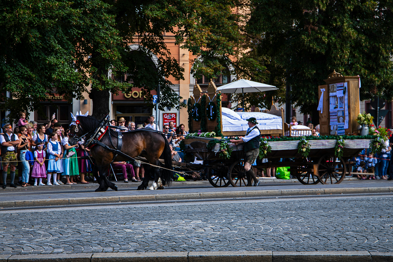 Traditional Bavarian parade atmosphere in Munich