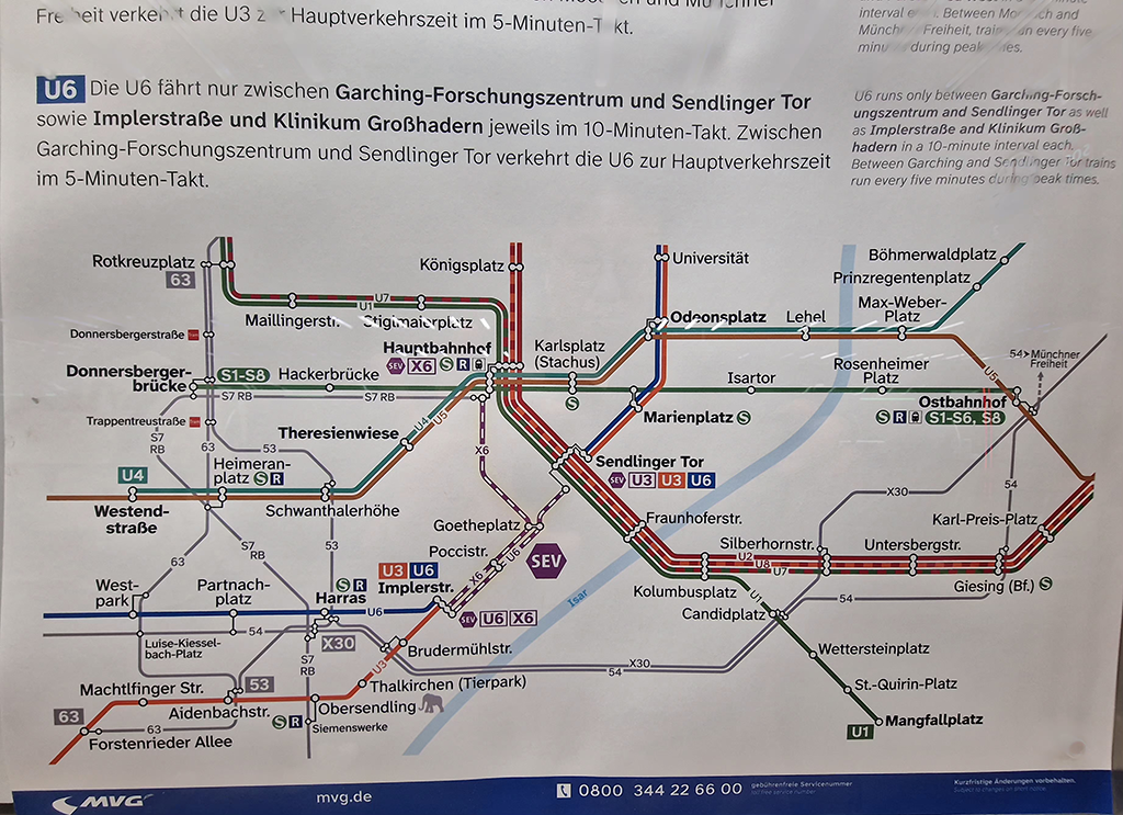 Temporary U3 and U6 route map during the 2026 renovation showing split service and replacement buses