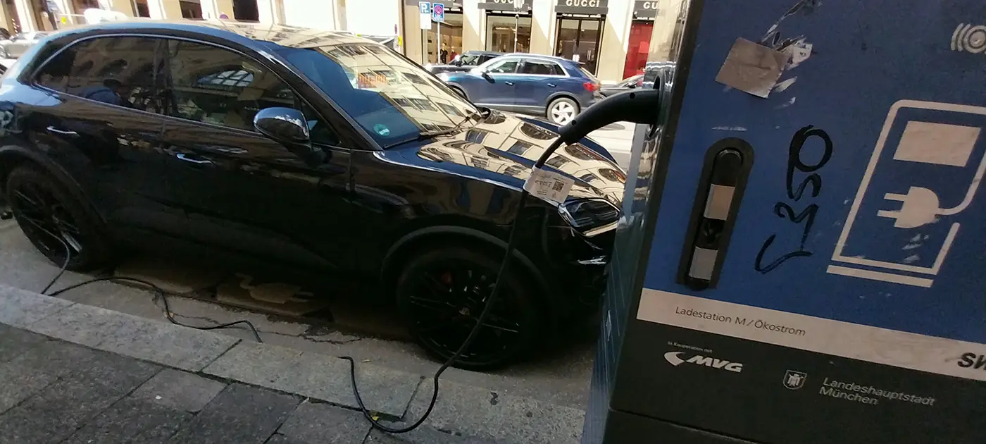 Electric car charging station on a Munich street