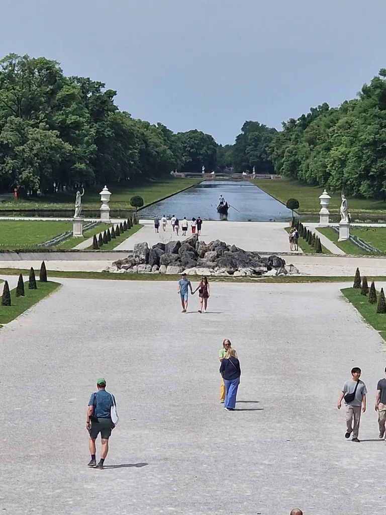 Nymphenburg Palace garden and canal in Munich on a sunny day