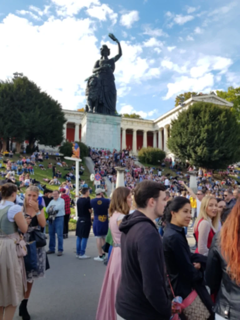 Crowds near the Bavaria statue at Oktoberfest in Munich