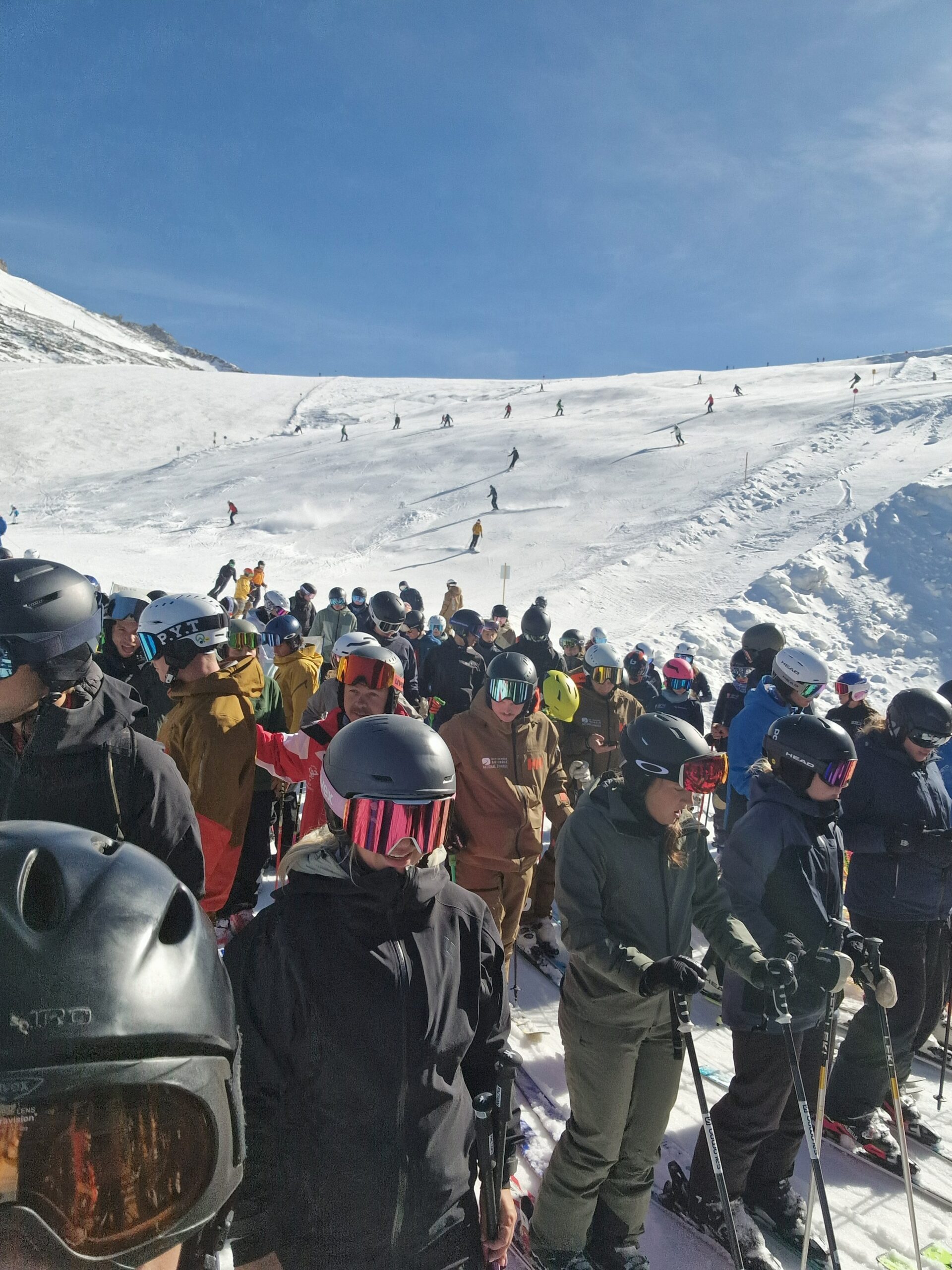 Skiers waiting for a lift at Hintertux Glacier on October 11, 2025