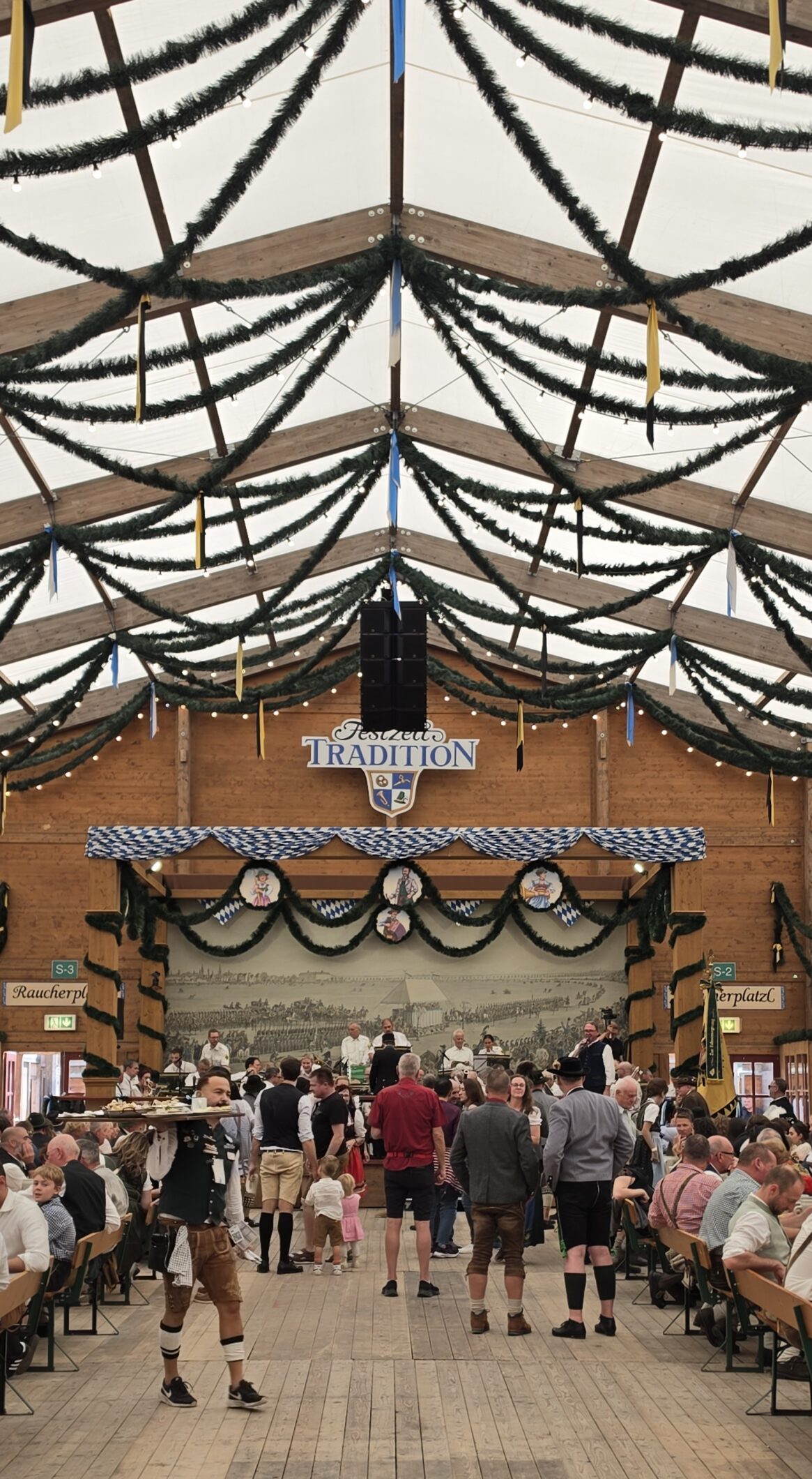 Traditional beer tent interior at the Oide Wiesn