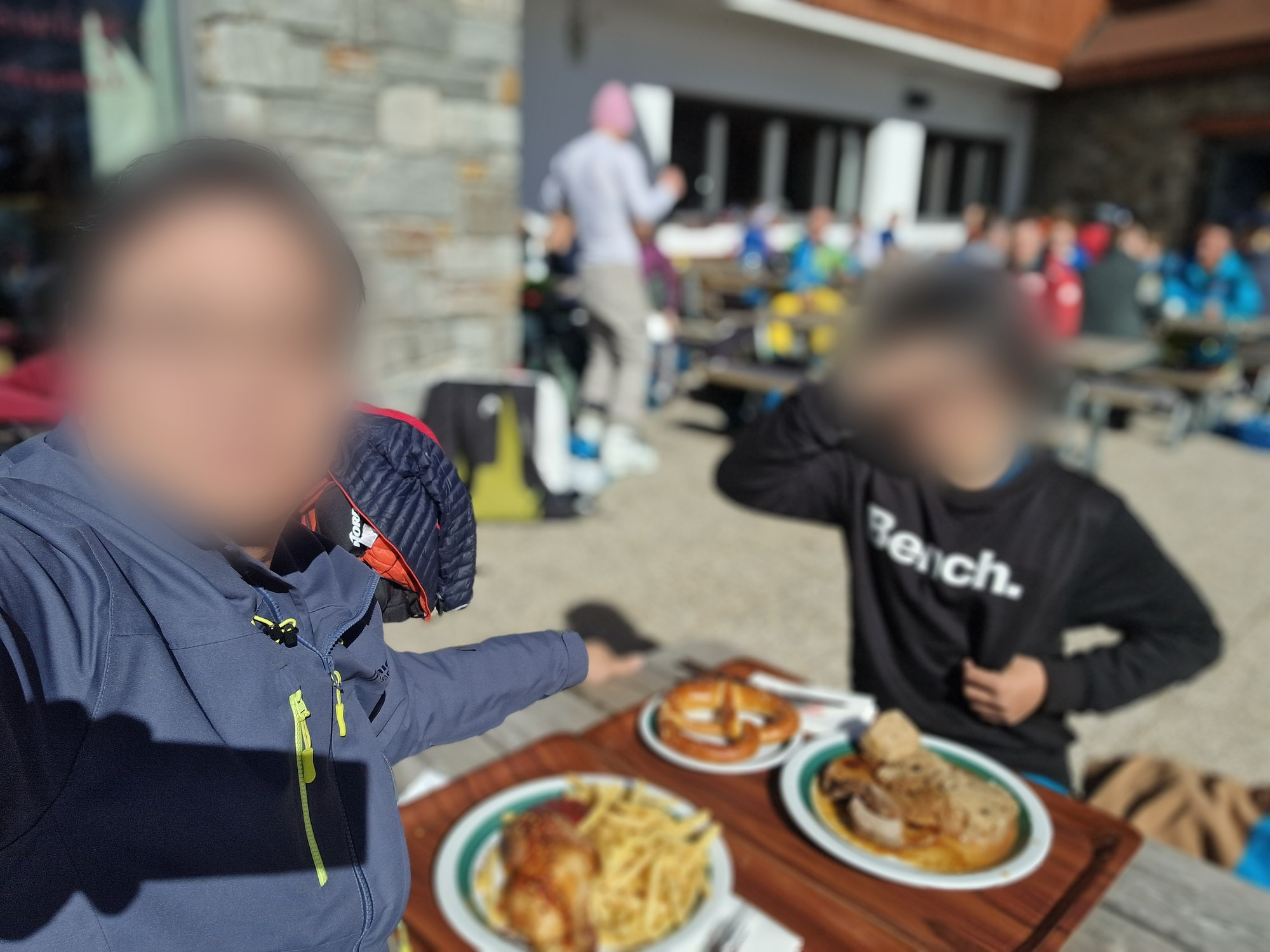 Family lunch break at Hintertux Glacier on the first ski day of the 2025/26 season